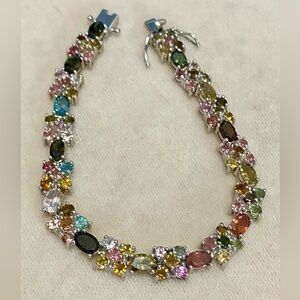 Rainbow Tourmaline Sterling Silver Bracelet 925